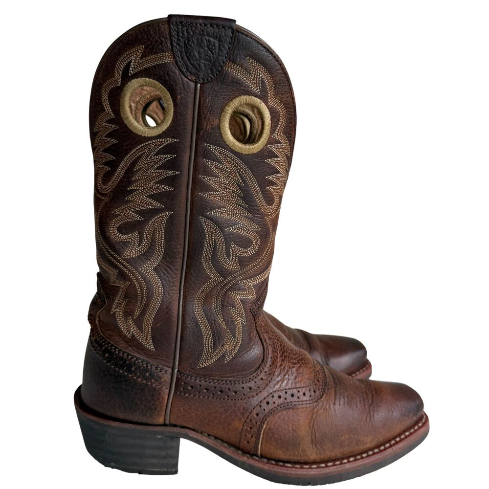 Ariat Heritage Roughstock Square Toe Cowboy Boots Men 8D Western Boots Brown